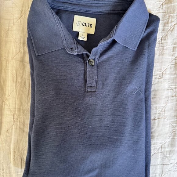 Cuts Polo Shirt Mens L Dark Blue Curve-Hem 100% Pima Cotton Casual - Picture 6 of 7